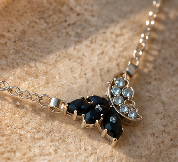 Delicate Black Butterfly Crystal Necklace