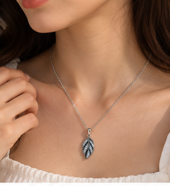Silver Crystal Pavé Leaf Pendant Necklace