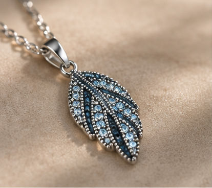 Silver Crystal Pavé Leaf Pendant Necklace