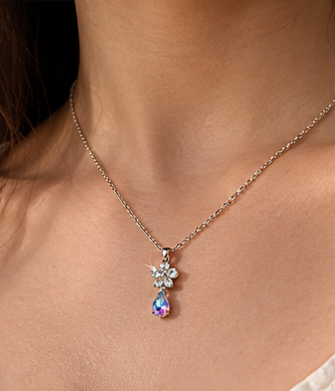 Gold Crystal Flower Aurora Teardrop Necklace