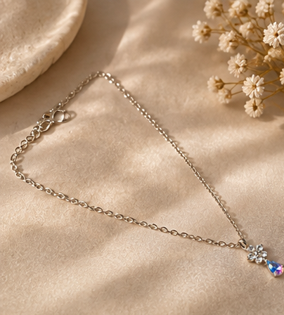 Gold Crystal Flower Aurora Teardrop Necklace