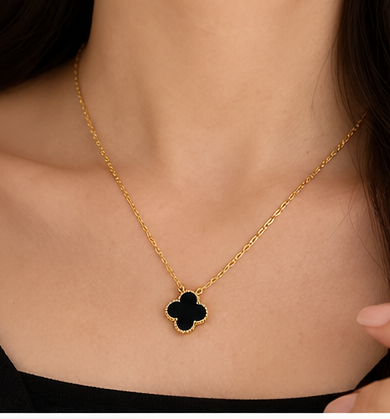 Gold Black Clover Pendant Necklace