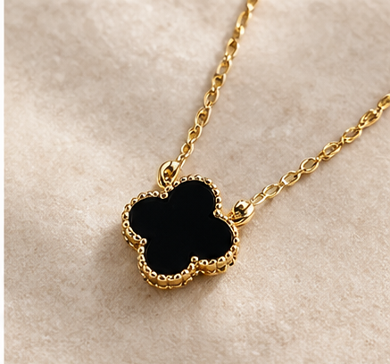 Gold Black Clover Pendant Necklace