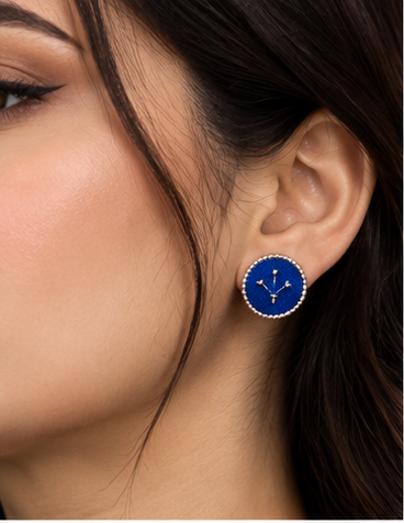 Navy Blue Constellation Gold Beaded Stud Earrings
