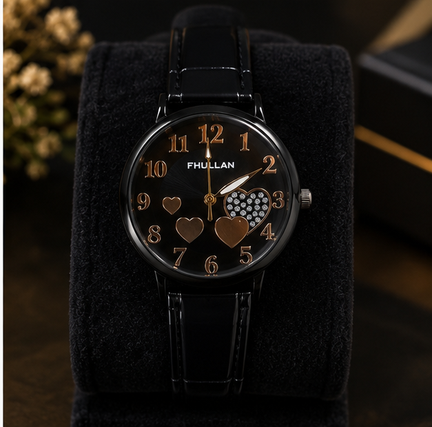 Fhullan Black Heart Crystal Watch
