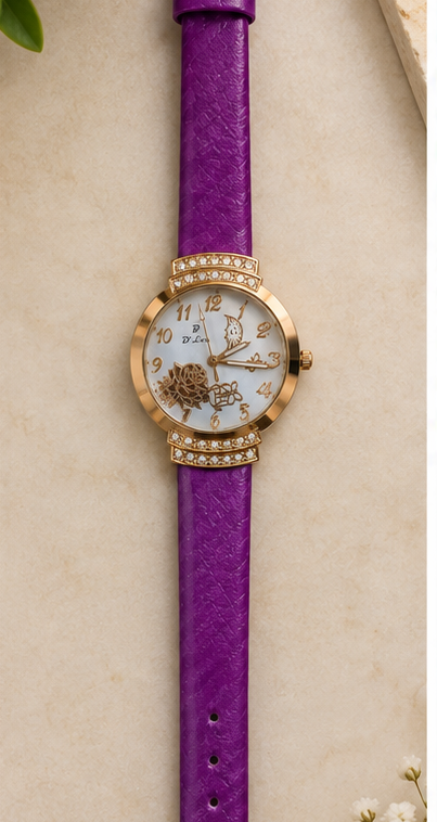 D'Lou Purple Crystal Floral Watch