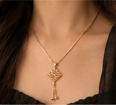 Gold Diamond Pendant Tassel Necklace