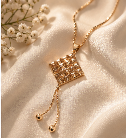 Gold Diamond Pendant Tassel Necklace