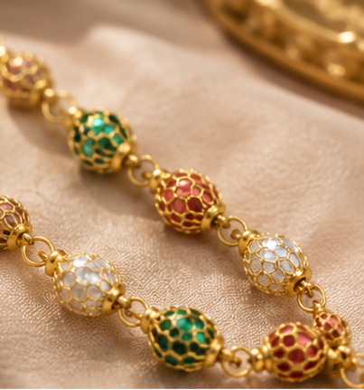 Gold Multicolor Enamel Bead Tassel Necklace