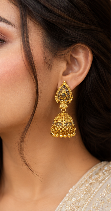 Gold Antique Topaz Crystal Teardrop Jhumka Earrings