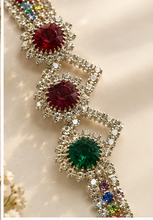 Silver Rhinestone Multicolor Gemstone Crystal Bracelet