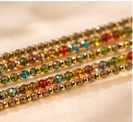 Multicolor Crystal Gold Beaded Layered Bracelet Set