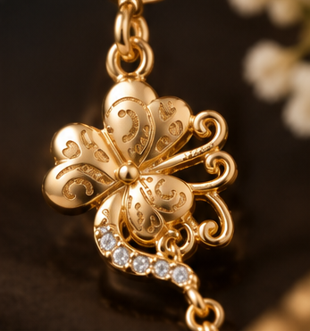 Gold Filigree Flower Crystal Chain Tassel Drop Earrings