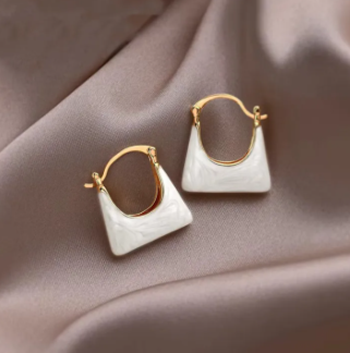 White Enamel Handbag Dangle Earrings
