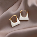 White Enamel Handbag Dangle Earrings