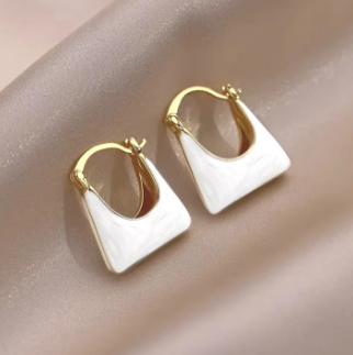White Enamel Handbag Dangle Earrings