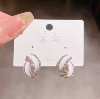 White Enamel Crystal Hoop Earrings
