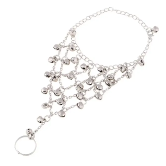 Silver Bell Finger Ring Bracelet – Chunky Chain Hand Harness Tassel