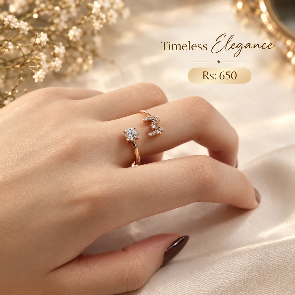 Adjustable Golden Initial Ring on Hand